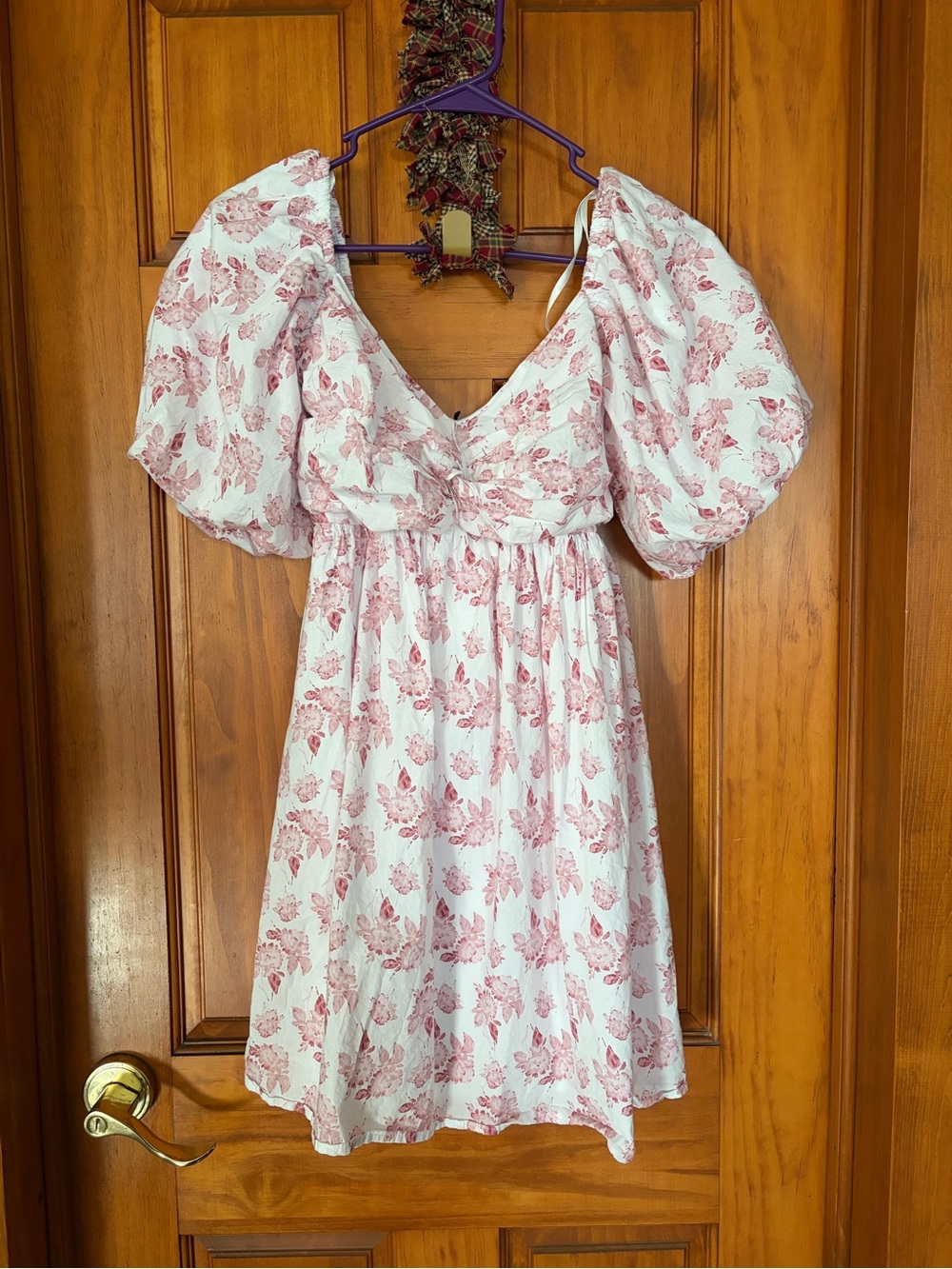 Trixxi White Dress with Dusty Pink Floral Print and Puff Sleeves